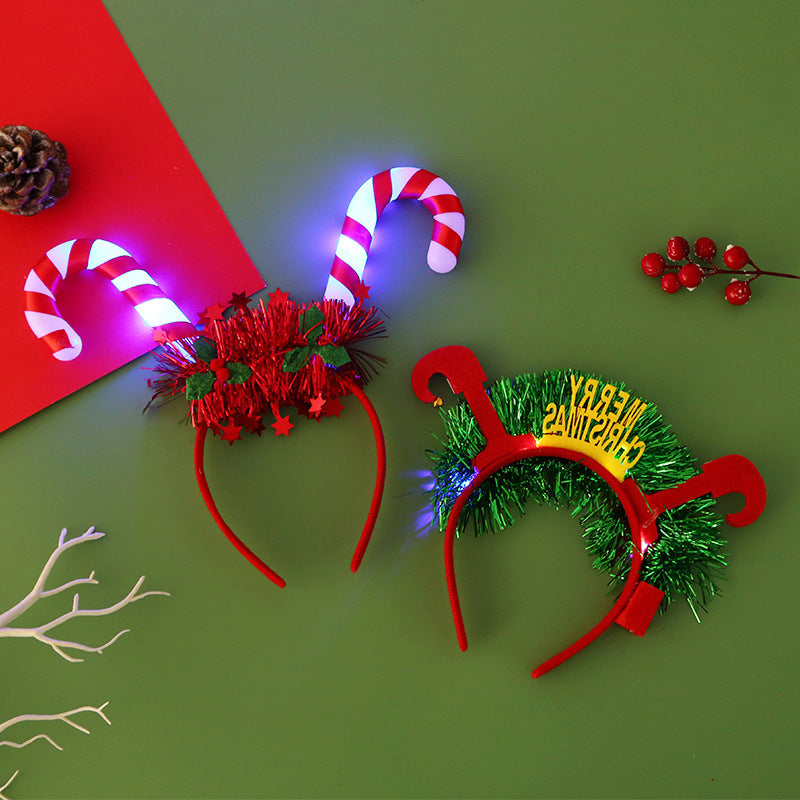 IPC Christmas Hair Band Glowing Headband Xmas Tree Snowflake Hair Band Deer Horn Light Flashing Headwear Merry Christmas Gift - Rokkaku 18 online shop