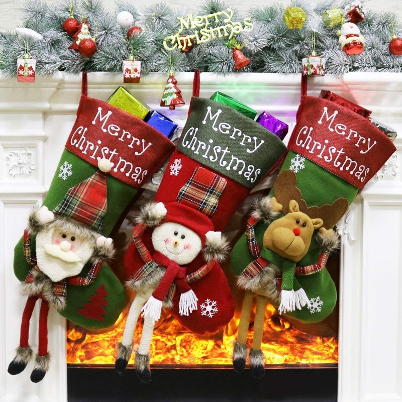 New Year Xmas Big Stockings Set Decorations Christmas 3D Plush Big Sock Christmas Tree Pendant Decorating Supplies - Rokkaku 18 online shop