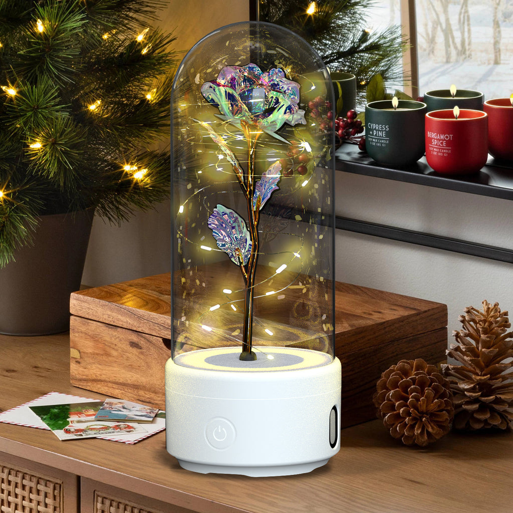 Creative 2 In 1 Rose Flowers LED Light And Bluetooth-compatible Speaker Valentine's Day Gift Rose Luminous Night Light Ornament In Glass Cover - Rokkaku 18 online shop