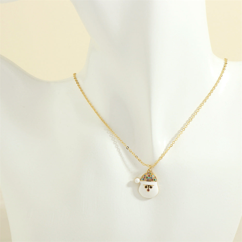 Christmas Tree Santa Claus Elk Snowman Oil-drop Necklace With Colored Rhinestones Ins Festival Clavicle Chain Necklace For Women Jewelry - Rokkaku 18 online shop