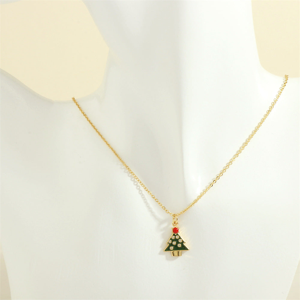Christmas Tree Santa Claus Elk Snowman Oil-drop Necklace With Colored Rhinestones Ins Festival Clavicle Chain Necklace For Women Jewelry - Rokkaku 18 online shop