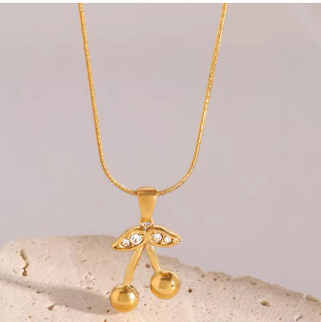 Stainless Steel Cherry Necklace Cute Earrings Ornament Women - Rokkaku 18 online shop