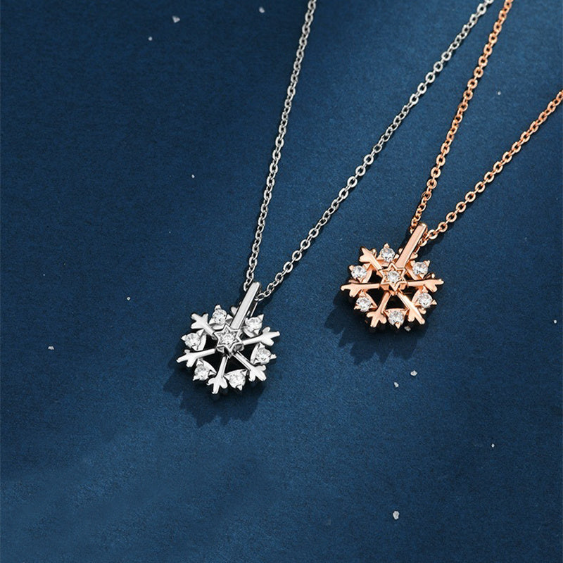 Rotatable 925 Silver Snowflake Necklace Women Luxury Niche Design Shiny Rhinestone Jewelry Autumn And Winter Birthday Gift For Friends - Rokkaku 18 online shop