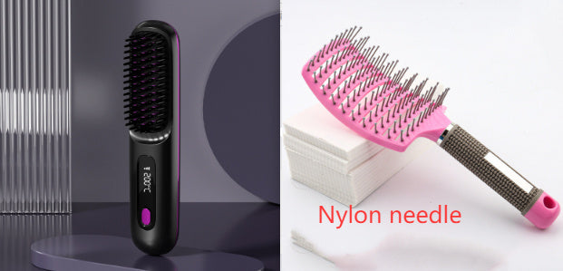 2 In 1 Straight Hair Comb Wireless Hair Straightener Brush Hair Fast Heating Portable Hot Curler USB Charging - Rokkaku 18 online shop