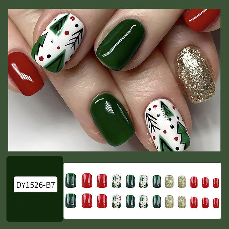 24pcs Christmas False Nails Hat Striped Snowflake Nail Art Stickers For Parties Dances Or Holiday Wear - Rokkaku 18 online shop