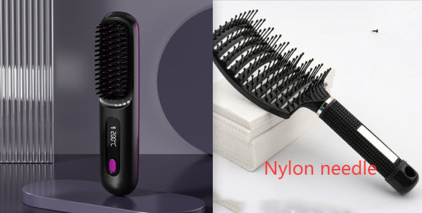 2 In 1 Straight Hair Comb Wireless Hair Straightener Brush Hair Fast Heating Portable Hot Curler USB Charging - Rokkaku 18 online shop