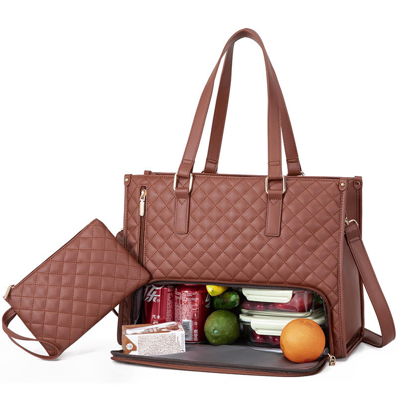 Fashionable Lunch Tote Bag Women's Thermal Insulation Lunch Box Leak-proof Crossbody Computer Storage Bag Quilted Large Capacity Handbag With Purse - Rokkaku 18 online shop