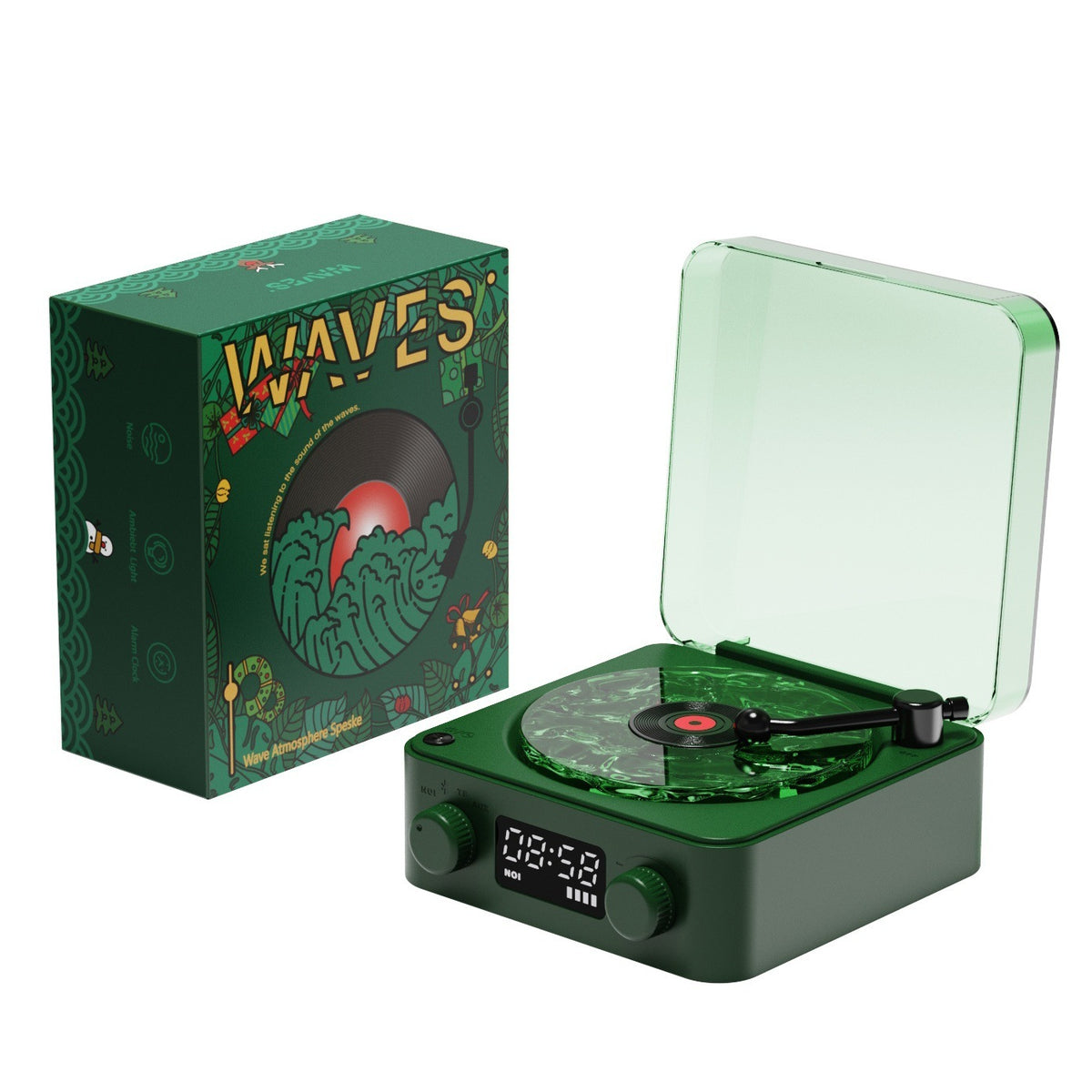 Retro Turntable Speaker Wireless Bluetooth-compatible 5.0 Vinyl Record Player Stereo Sound With White Noise RGB Projection Lamp Effect - Rokkaku 18 online shop