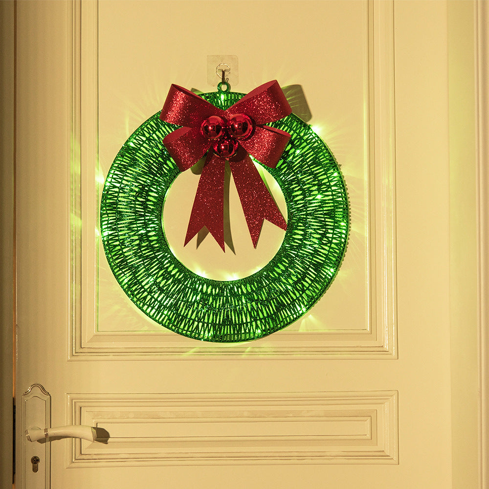 Christmas Garland 50CM Luminous LED Warm Light Metal Luminous Wreath With Big Bowknot Christmas Front Door Home Holiday Party Door Hanging Decor - Rokkaku 18 online shop