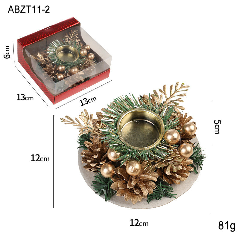 Christmas Candle Metals Candlestick Wreath Artificial Pinball Pinecone Candle Holder Fake Leaves Xmas New Year Home Table Decor - Rokkaku 18 online shop