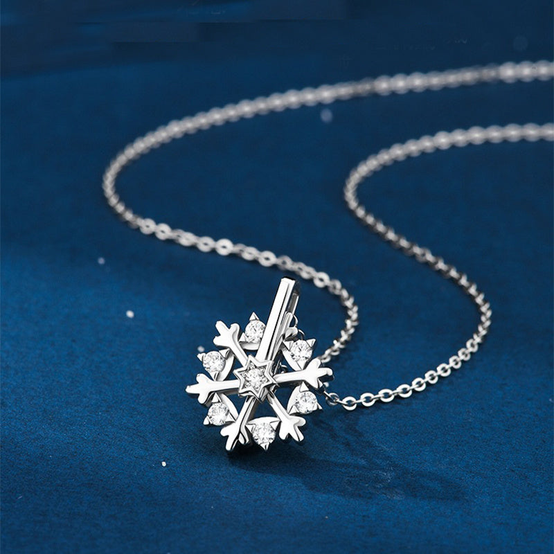 Rotatable 925 Silver Snowflake Necklace Women Luxury Niche Design Shiny Rhinestone Jewelry Autumn And Winter Birthday Gift For Friends - Rokkaku 18 online shop