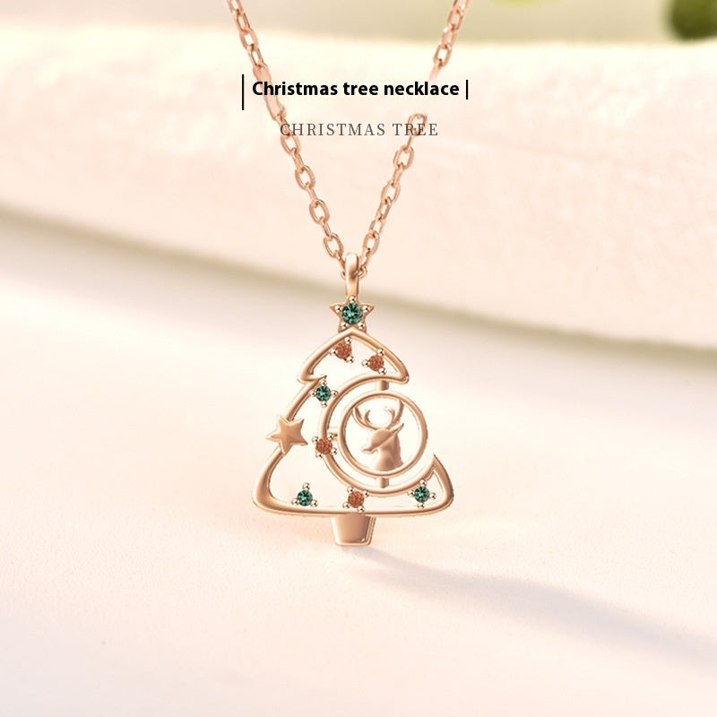 S925 Elk Christmas Tree Necklace Fashion Ins Style Zircon Clavicle Chain Women's Jewelry - Rokkaku 18 online shop