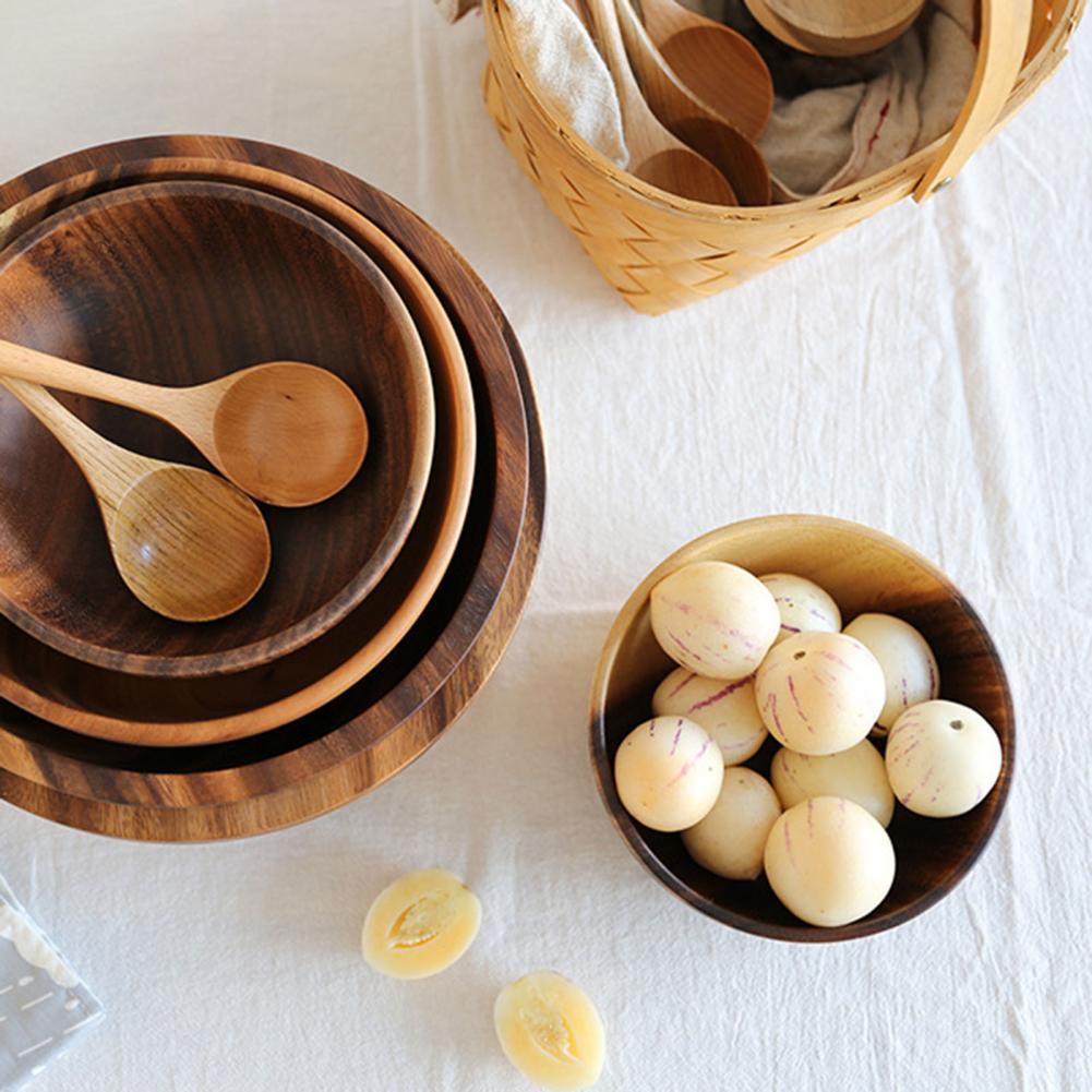 Kitchen Natural Wooden Bowl Household Fruit Bowl Salad Bowl For Home Restaurant Food Container Wooden Utensils Note The Size Hot - Rokkaku 18 online shop
