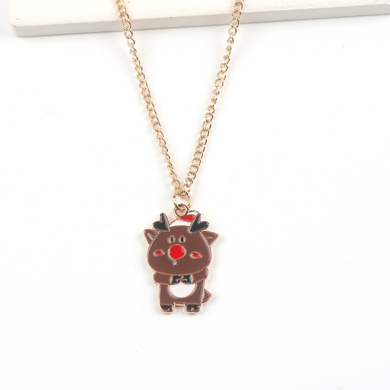 Christmas Necklace Cute Cartoon Santa Claus Snowman Elk Pendant Necklace Xmas New Year Festival Ear Jewelry Gifts - Rokkaku 18 online shop