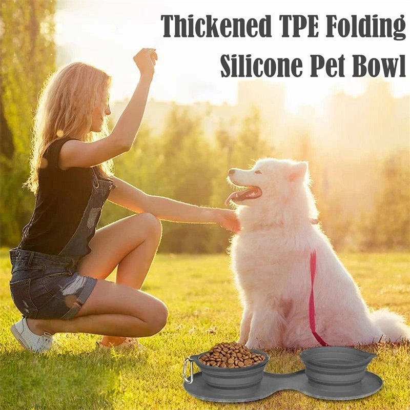 Rubber Foldable Double Bowl Pet Feeding Bowl Pets Supplies Dog Cat Bowls - Rokkaku 18 online shop