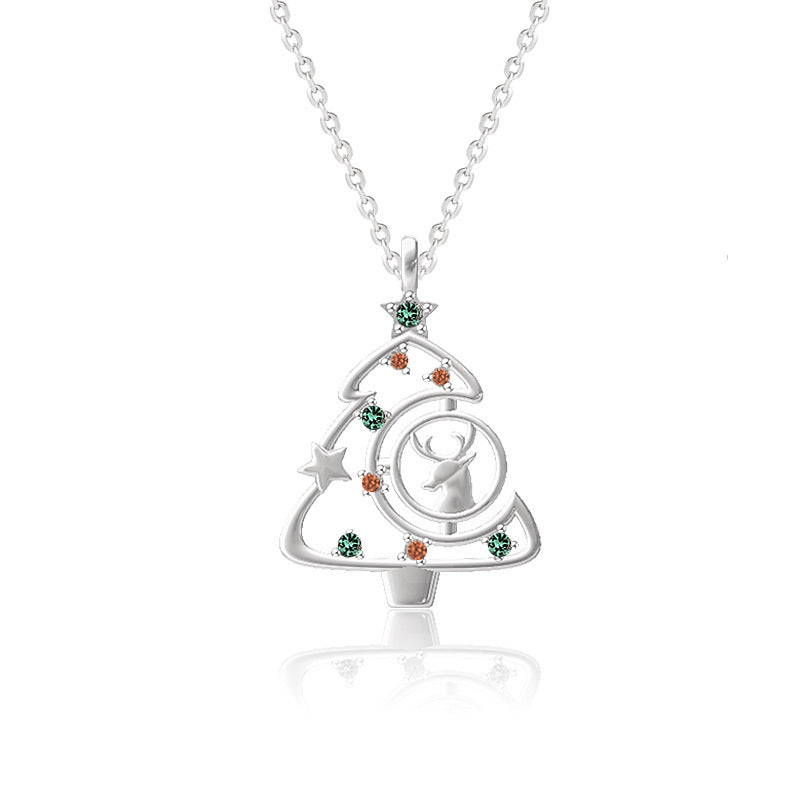 S925 Elk Christmas Tree Necklace Fashion Ins Style Zircon Clavicle Chain Women's Jewelry - Rokkaku 18 online shop