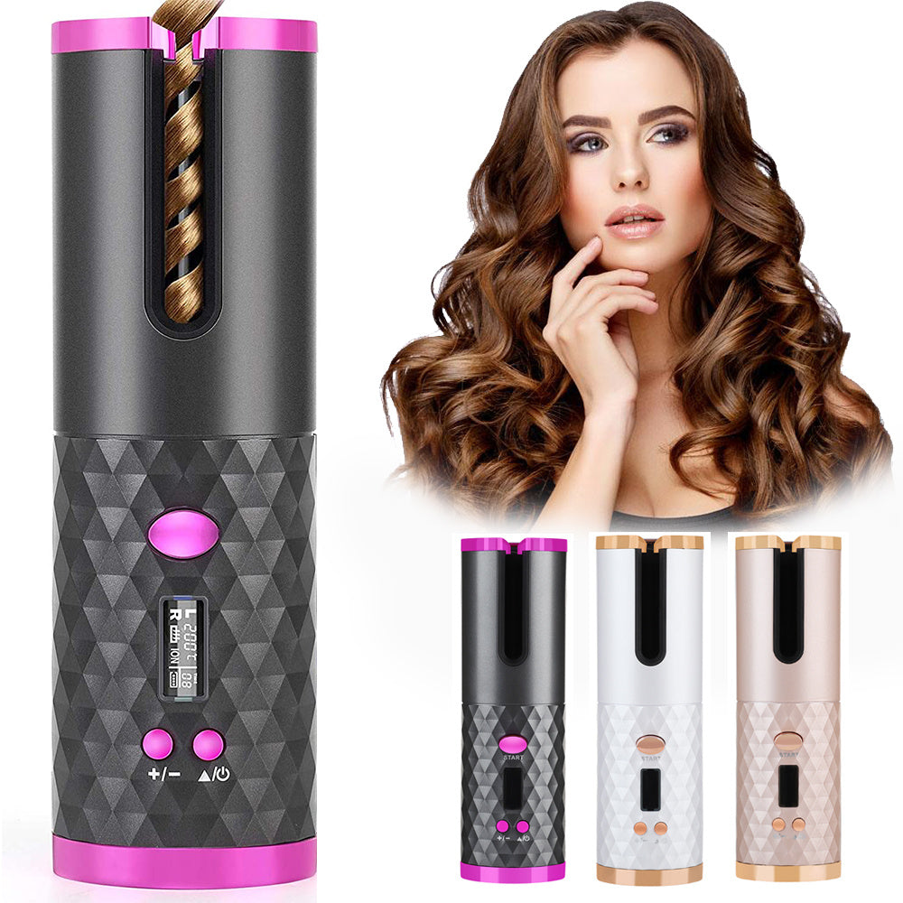 Rechargeable Automatic Hair Curler Women Portable Hair Curling Iron LCD Display Ceramic Curly Rotating Curling Wave Styer - Rokkaku 18 online shop