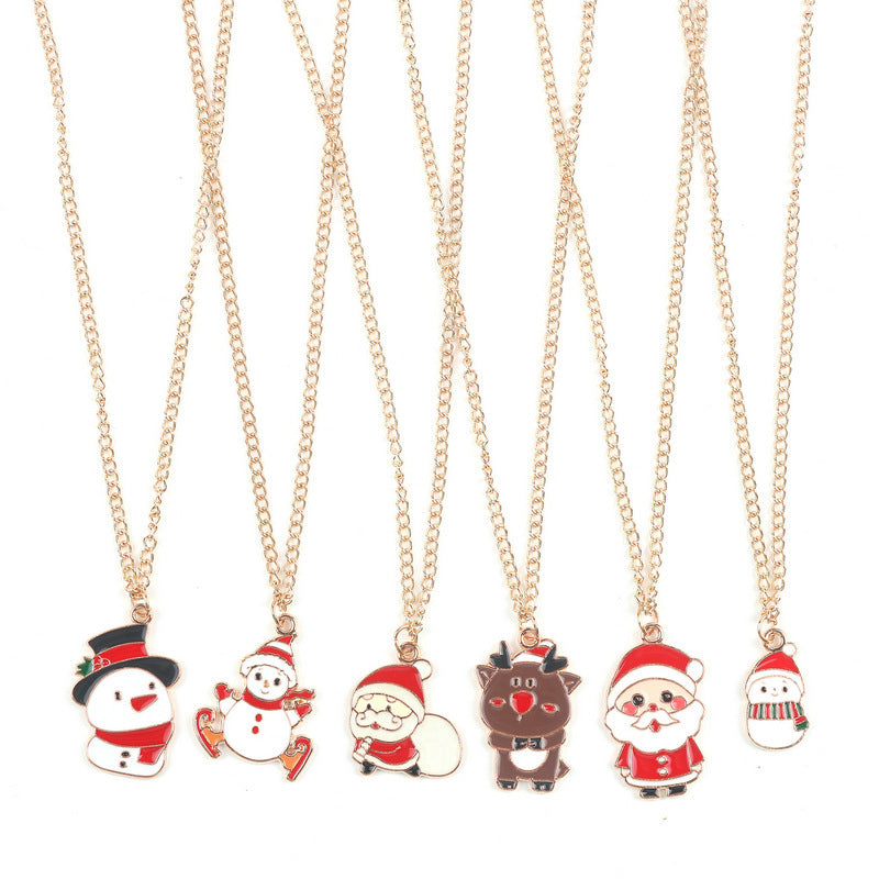 Christmas Necklace Cute Cartoon Santa Claus Snowman Elk Pendant Necklace Xmas New Year Festival Ear Jewelry Gifts - Rokkaku 18 online shop