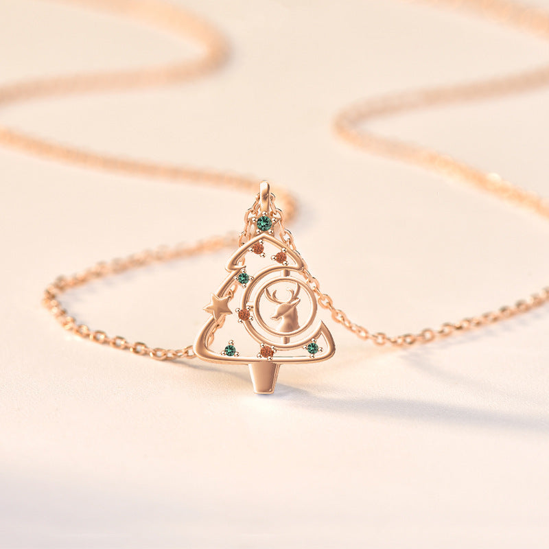 S925 Elk Christmas Tree Necklace Fashion Ins Style Zircon Clavicle Chain Women's Jewelry - Rokkaku 18 online shop