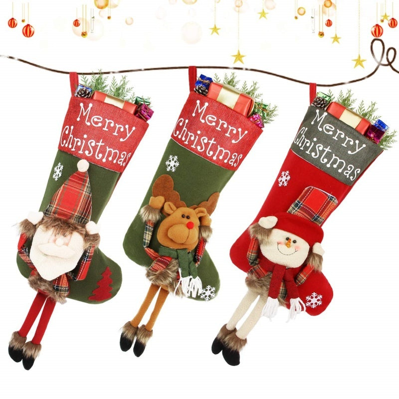 New Year Xmas Big Stockings Set Decorations Christmas 3D Plush Big Sock Christmas Tree Pendant Decorating Supplies - Rokkaku 18 online shop