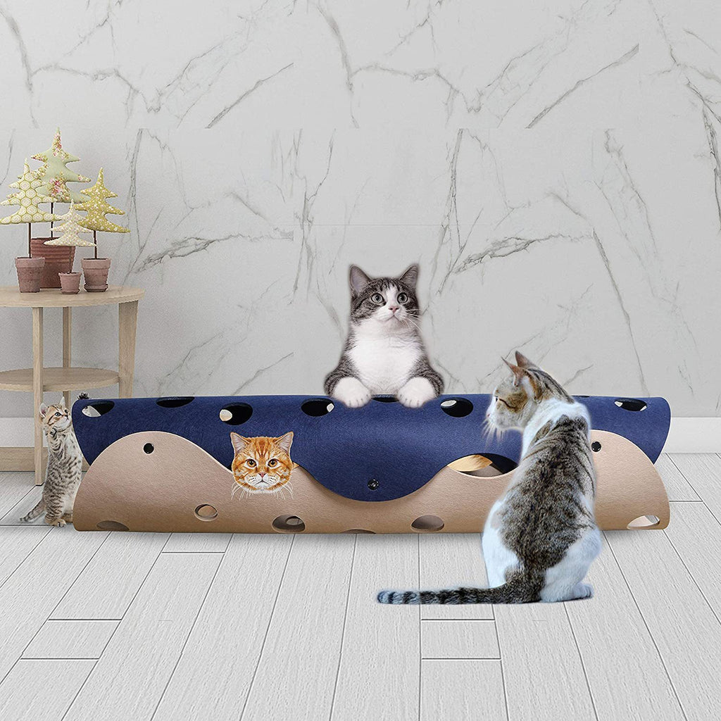 Cat Tunnel Cat Toy Felt Pom Splicing Deformable Kitten Nest Collapsible Tube House Tunnel Interactive Pet Toy Cat Accessories - Rokkaku 18 online shop