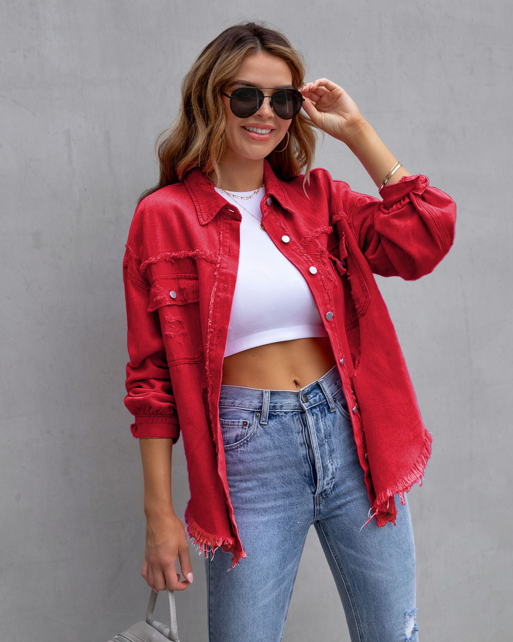 Fashion Ripped Shirt Jacket Female Autumn And Spring Casual Tops Womens Clothing - Rokkaku 18 online shop