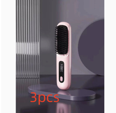 2 In 1 Straight Hair Comb Wireless Hair Straightener Brush Hair Fast Heating Portable Hot Curler USB Charging - Rokkaku 18 online shop