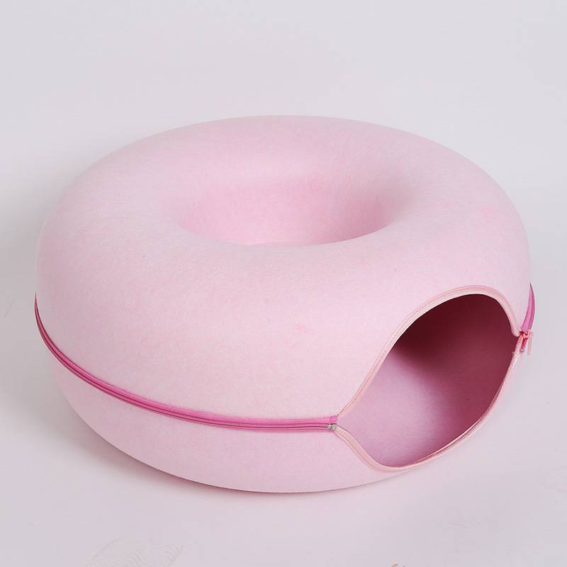 Donut Cat Tunnel Bed Pets House Natural Felt Pet Cat Cave Interactive Toys Round Wool Felt Pet Bed Cat Training Toy Cat House - Rokkaku 18 online shop