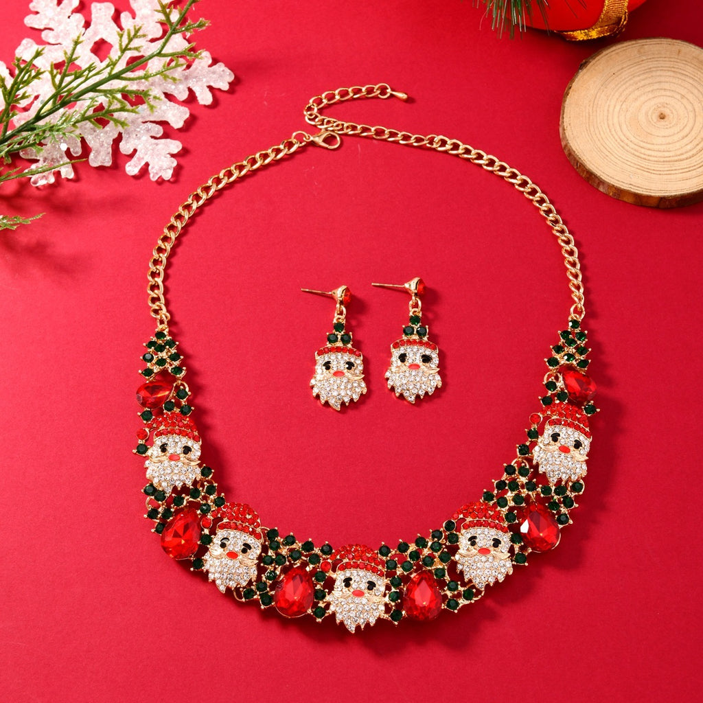 3pcs Christmas Necklace Earrings Set With Colored Rhinestones Ins Fashionable Shiny Santa Claus Necklace For Womens Jewelry - Rokkaku 18 online shop