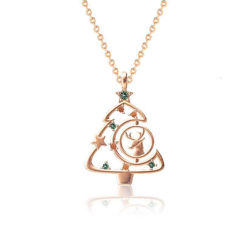 S925 Elk Christmas Tree Necklace Fashion Ins Style Zircon Clavicle Chain Women's Jewelry - Rokkaku 18 online shop