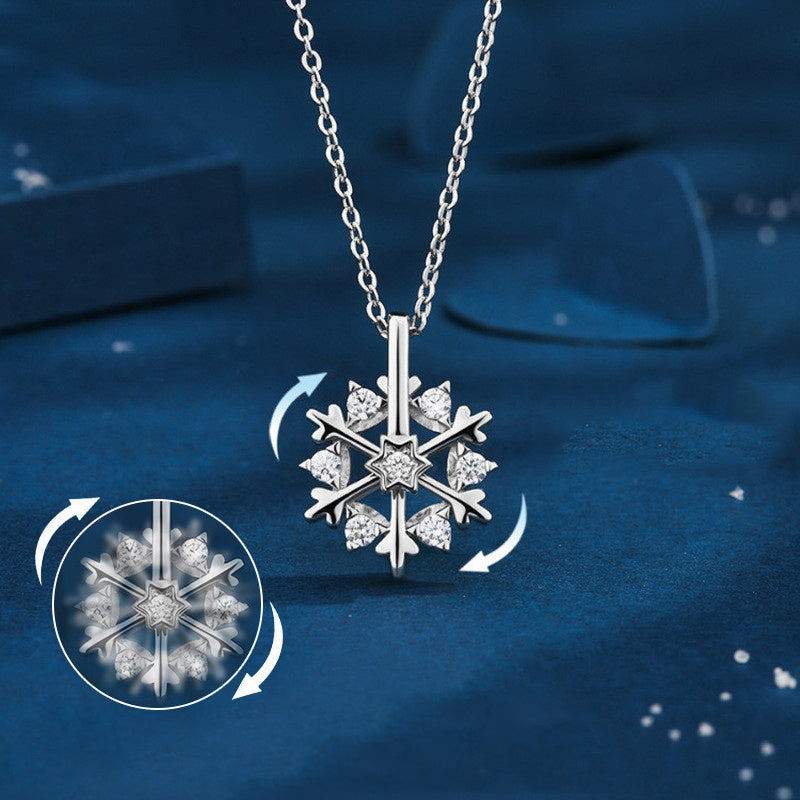 Rotatable 925 Silver Snowflake Necklace Women Luxury Niche Design Shiny Rhinestone Jewelry Autumn And Winter Birthday Gift For Friends - Rokkaku 18 online shop