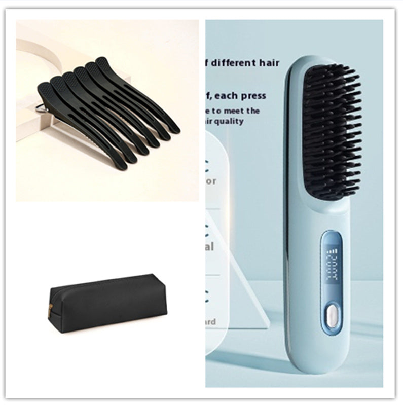 2 In 1 Straight Hair Comb Wireless Hair Straightener Brush Hair Fast Heating Portable Hot Curler USB Charging - Rokkaku 18 online shop