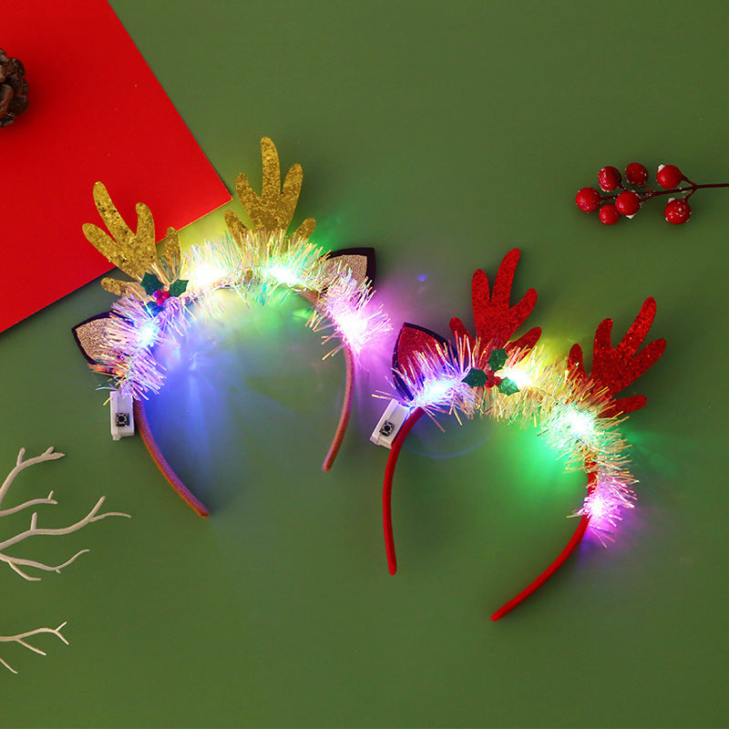 IPC Christmas Hair Band Glowing Headband Xmas Tree Snowflake Hair Band Deer Horn Light Flashing Headwear Merry Christmas Gift - Rokkaku 18 online shop