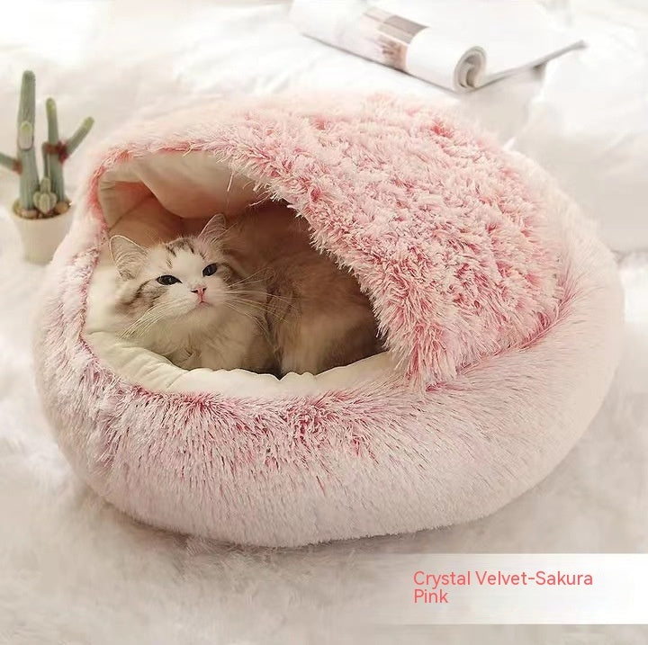 2 In 1 Dog And Cat Bed Pet Winter Bed Round Plush Warm Bed House Soft Long Plush Pets Bed Pet Products - Rokkaku 18 online shop