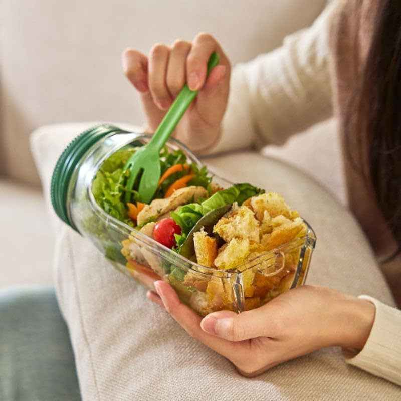Portable Plastic Salad Pod All-In-One Container With Leak Proof Oats Container Reusable Keep It Good Salad Bowl Meal Prep Kitchen Gadgets