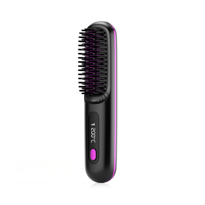 2 In 1 Straight Hair Comb Wireless Hair Straightener Brush Hair Fast Heating Portable Hot Curler USB Charging - Rokkaku 18 online shop