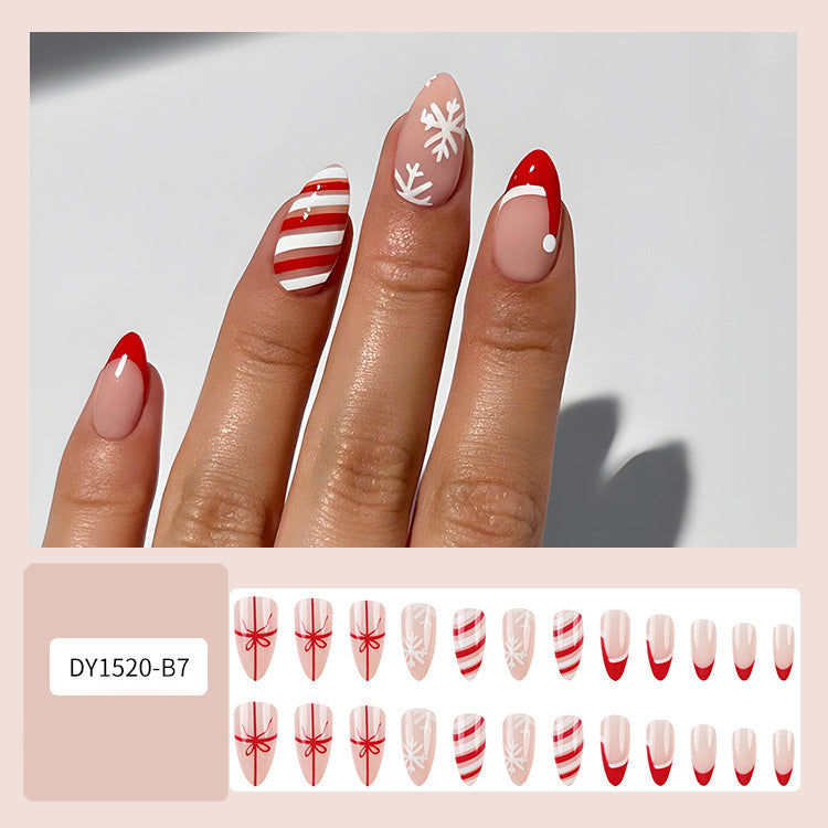 24pcs Christmas False Nails Hat Striped Snowflake Nail Art Stickers For Parties Dances Or Holiday Wear - Rokkaku 18 online shop