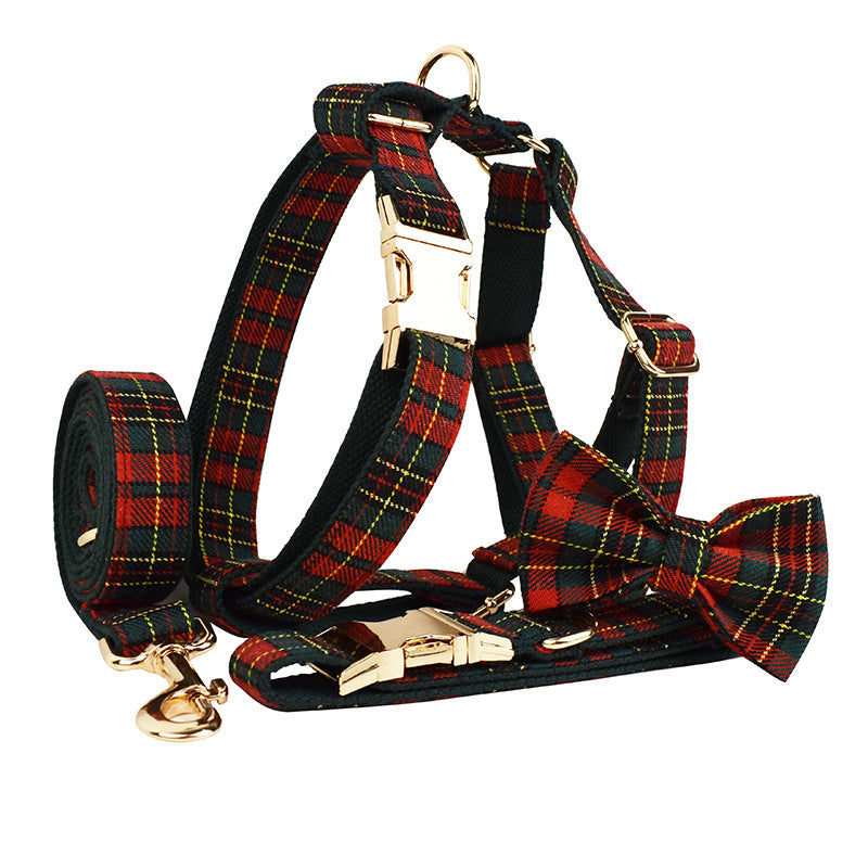 Christmas Pet Collar Plaid With Green Background Dog Rope Leash Suit - Rokkaku 18 online shop