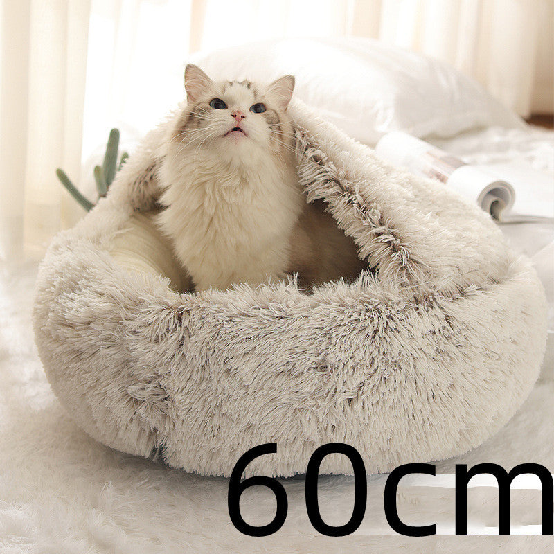 2 In 1 Dog And Cat Bed Pet Winter Bed Round Plush Warm Bed House Soft Long Plush Pets Bed Pet Products - Rokkaku 18 online shop