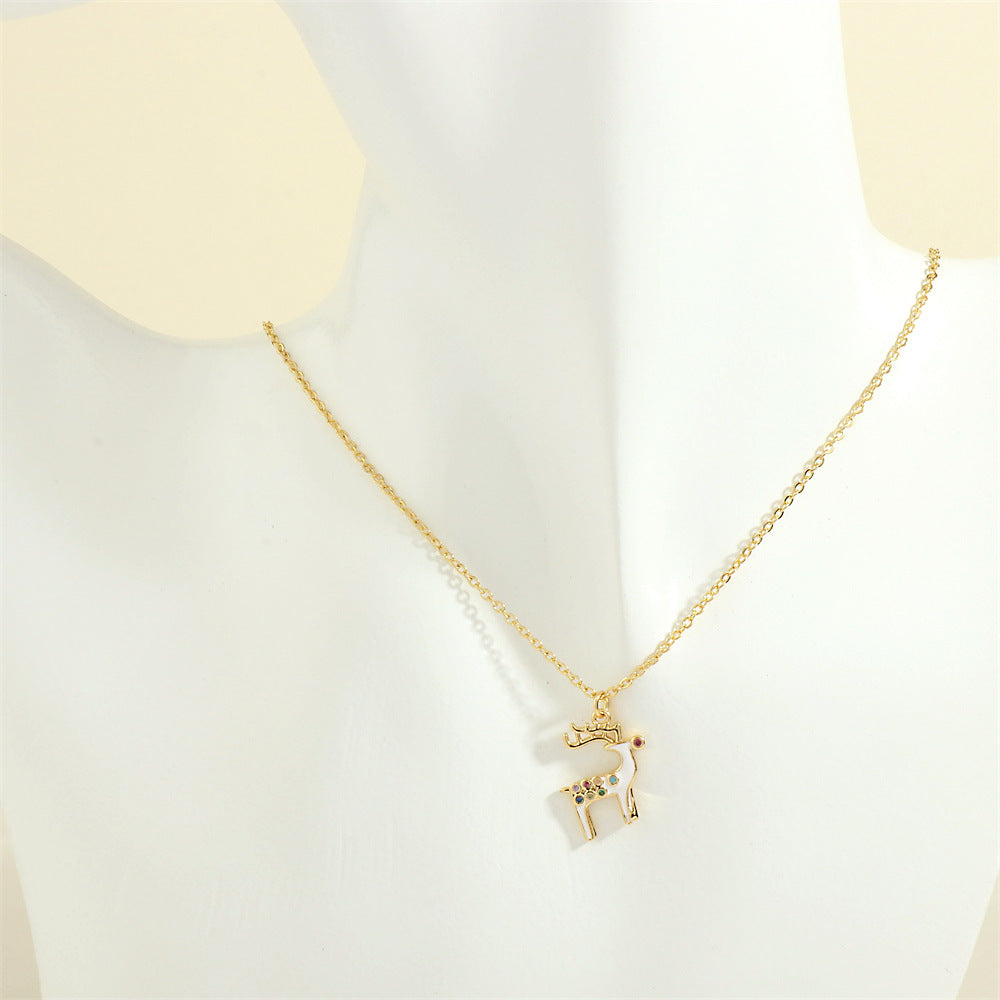 Christmas Tree Santa Claus Elk Snowman Oil-drop Necklace With Colored Rhinestones Ins Festival Clavicle Chain Necklace For Women Jewelry - Rokkaku 18 online shop