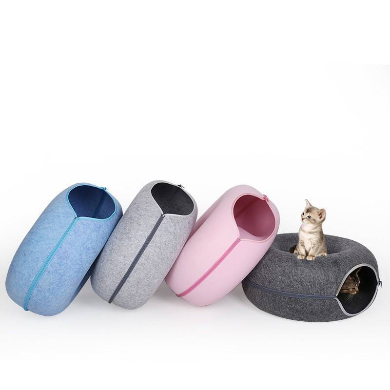 Donut Cat Tunnel Bed Pets House Natural Felt Pet Cat Cave Interactive Toys Round Wool Felt Pet Bed Cat Training Toy Cat House - Rokkaku 18 online shop