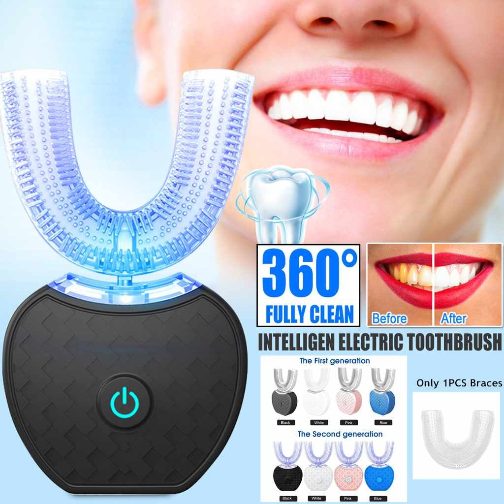 360 Degrees Intelligent Automatic Electric  Toothbrush Waterproof U Type Tooth Brush Whitening Blue Light USB Charging - Rokkaku 18 online shop