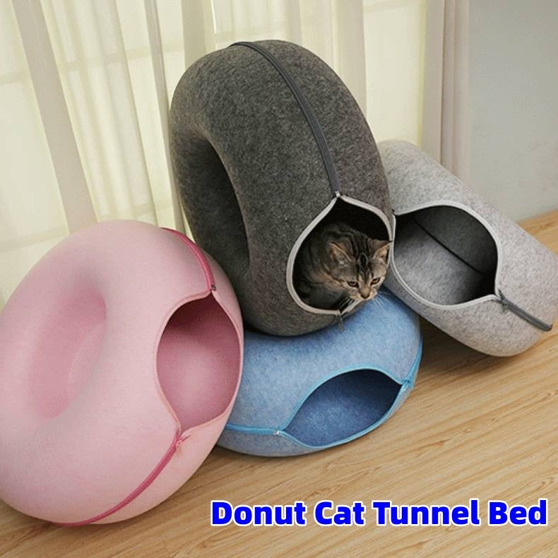 Donut Cat Tunnel Bed Pets House Natural Felt Pet Cat Cave Interactive Toys Round Wool Felt Pet Bed Cat Training Toy Cat House - Rokkaku 18 online shop