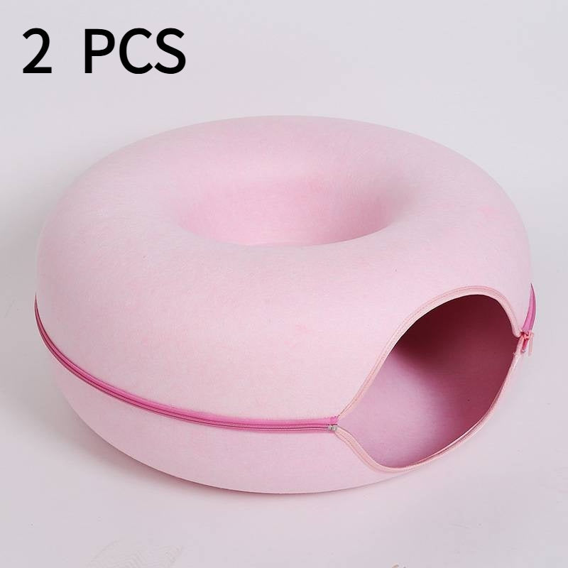 Donut Cat Tunnel Bed Pets House Natural Felt Pet Cat Cave Interactive Toys Round Wool Felt Pet Bed Cat Training Toy Cat House - Rokkaku 18 online shop