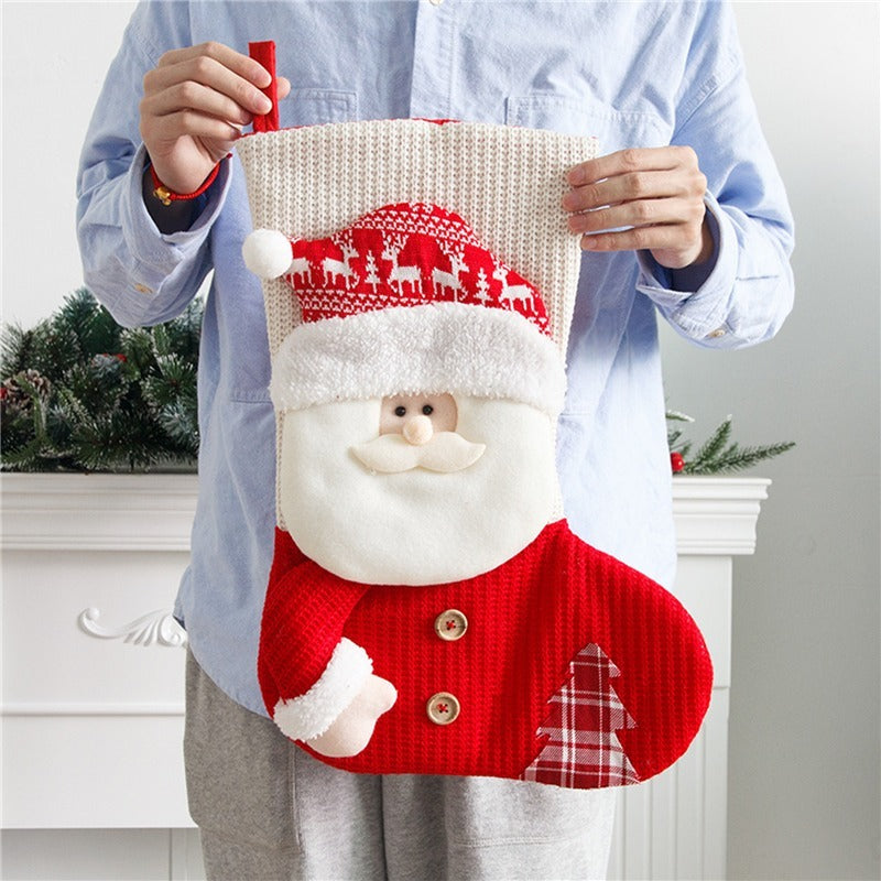 Large Red White Knitted Christmas Stocking Santa Claus Fireplace Decor Socks Xmas Gift Bags Candy Holder Decor For Home - Rokkaku 18 online shop