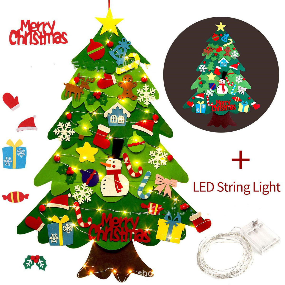 Children's DIY felt Christmas tree with lights - Rokkaku 18 online shop