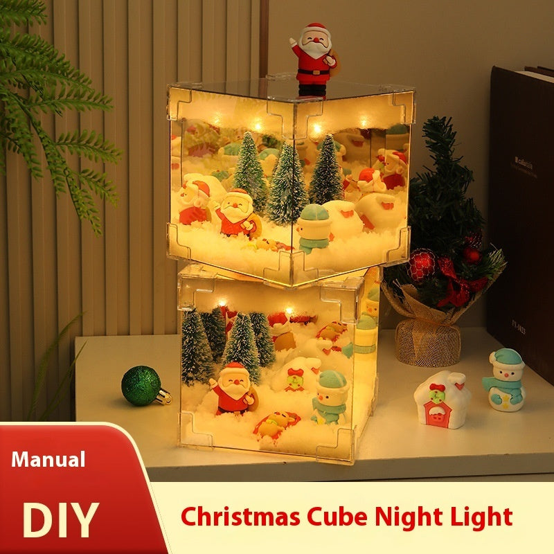 Christmas DIY Decorations Mirror And LED Cube Lamp 3D Santa Claus Snowman Tree Christmas Lights DIY Material Kit For Xmas Decor - Rokkaku 18 online shop