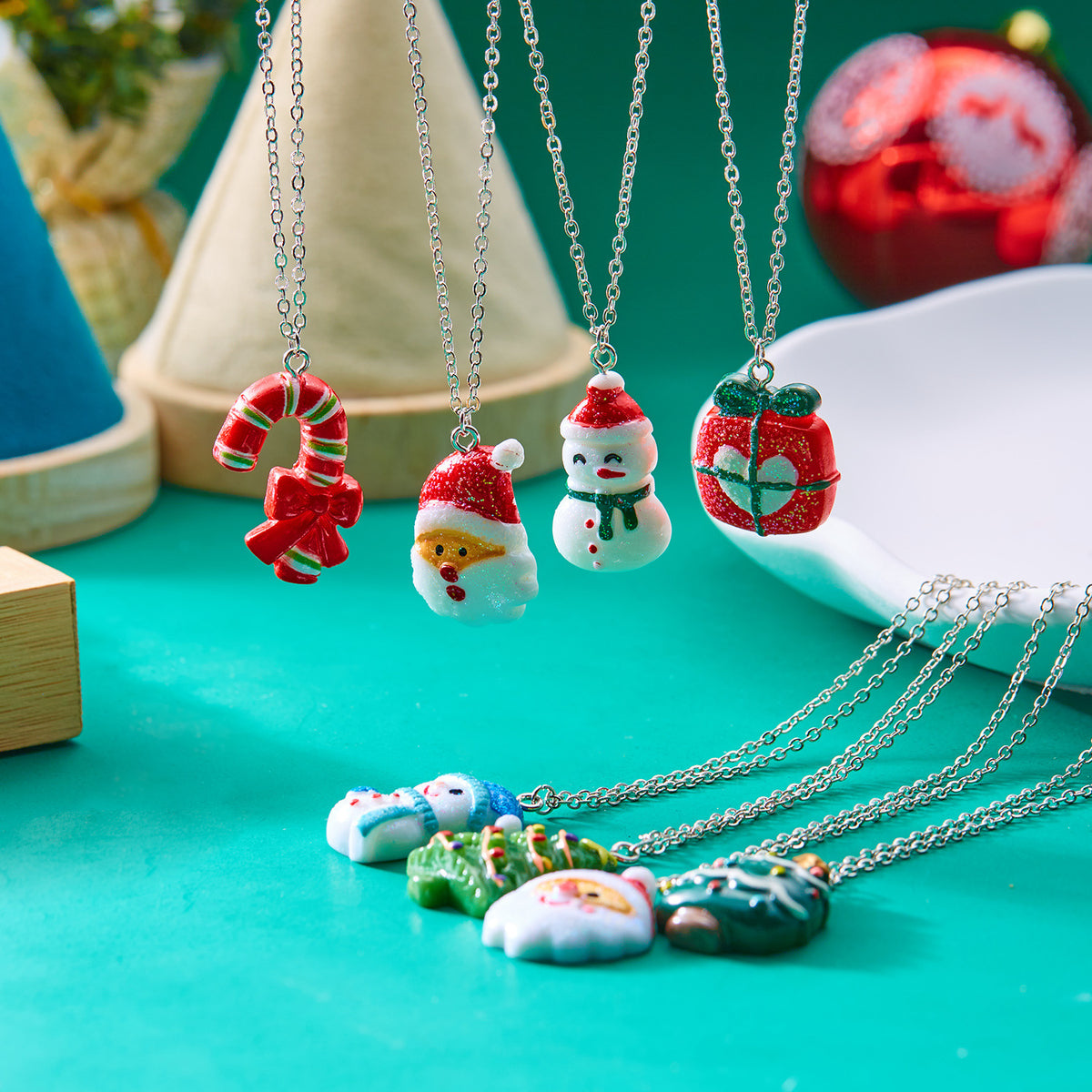Cute Cartoon Resin Necklace Christmas Snowman Santa Claus Pendant Clavicle Chain Necklace For Women Jewelry - Rokkaku 18 online shop