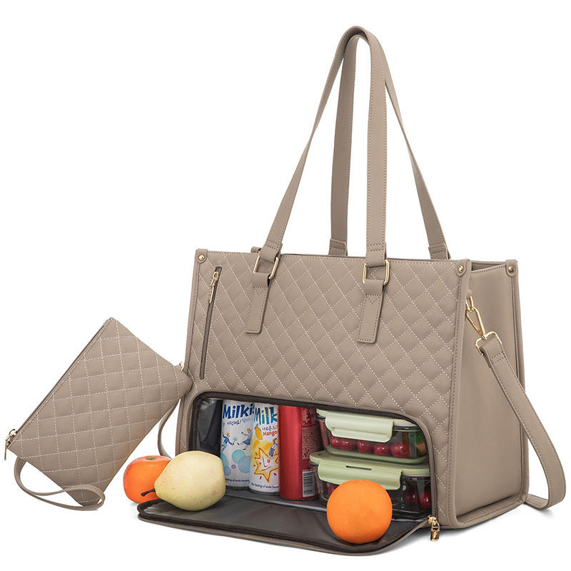 Fashionable Lunch Tote Bag Women's Thermal Insulation Lunch Box Leak-proof Crossbody Computer Storage Bag Quilted Large Capacity Handbag With Purse - Rokkaku 18 online shop