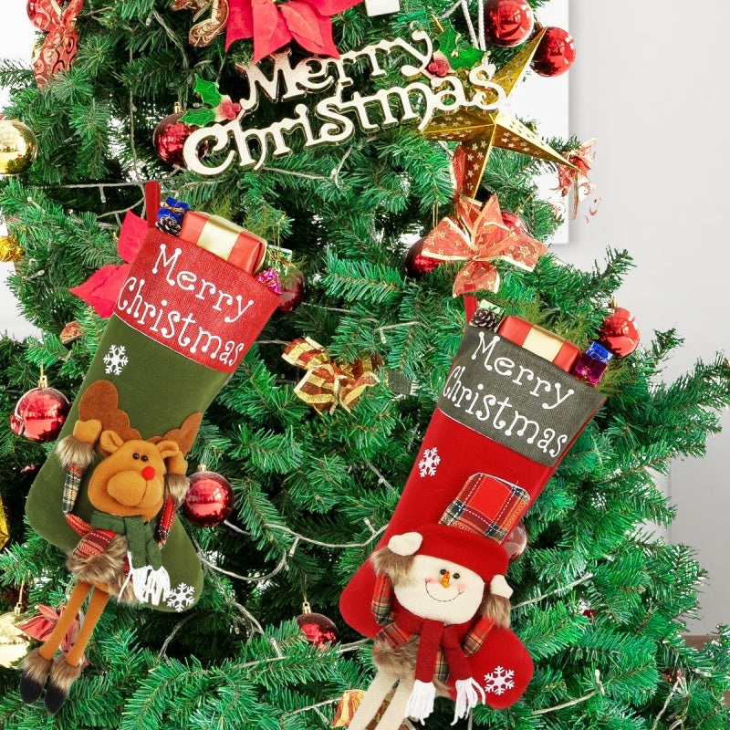 New Year Xmas Big Stockings Set Decorations Christmas 3D Plush Big Sock Christmas Tree Pendant Decorating Supplies - Rokkaku 18 online shop